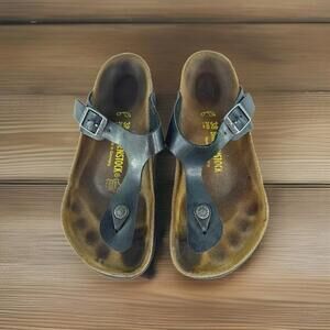 Birkenstock Gizeh Birko Flor Sz 7 Ladies Black Thong Sandals Shoes